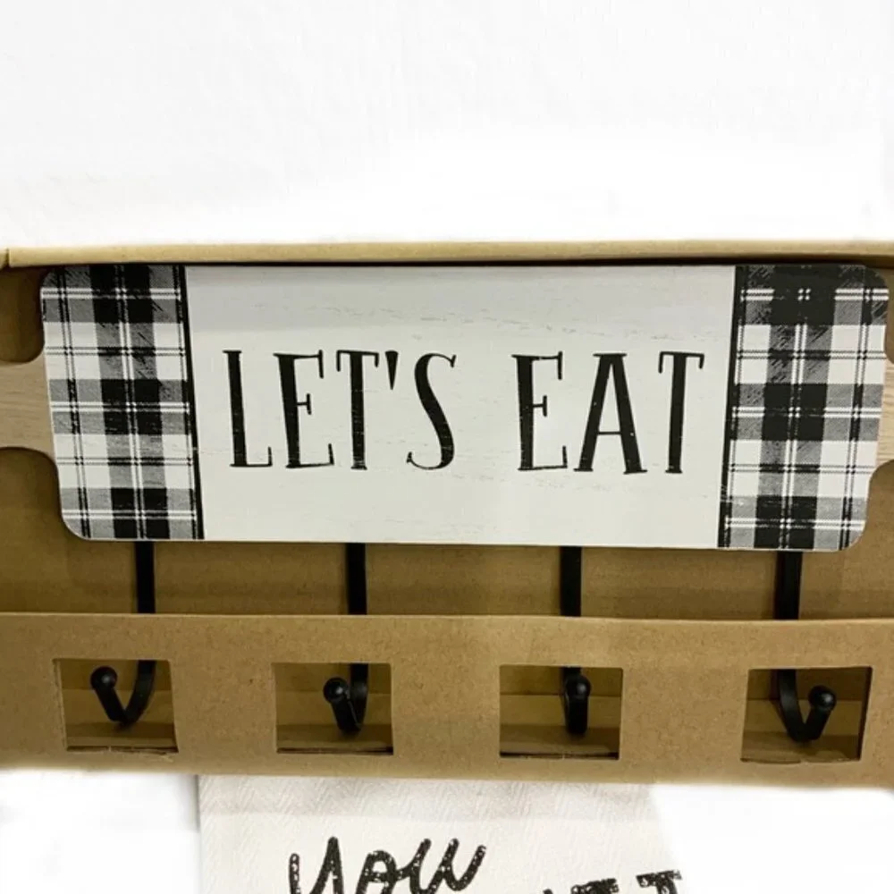 Hanging Hook Rack Multi Use Rack Black White Buffalo Check Plaid 7 in X 17 in